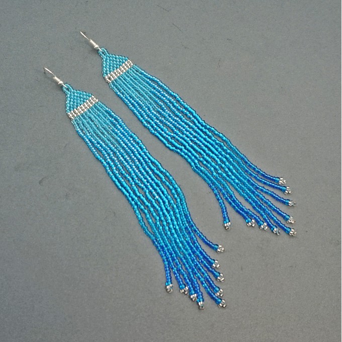 Long Beaded Earrings in Blue Gradient