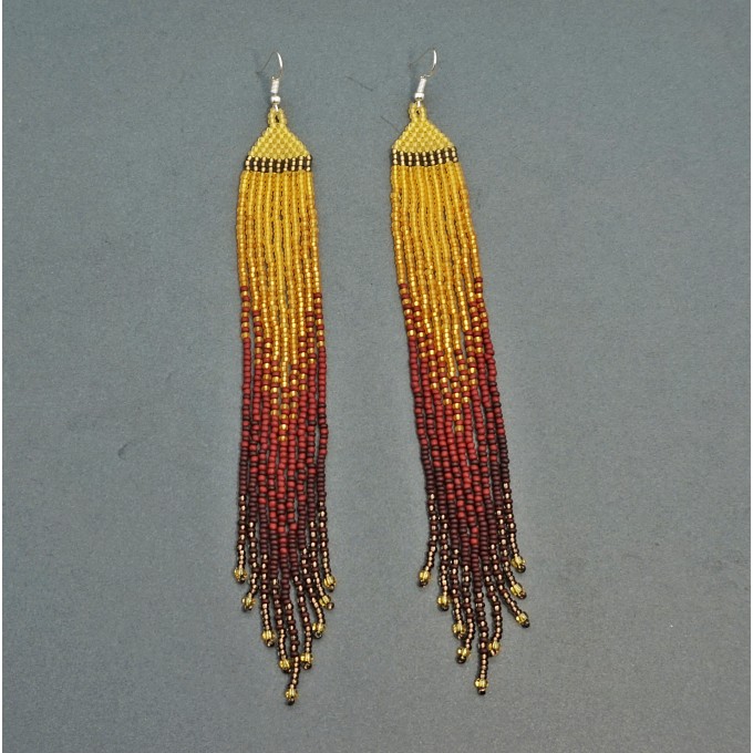 Long Brown Shades Boho Beaded Earrings
