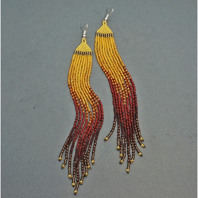 Long Brown Shades Boho Beaded Earrings