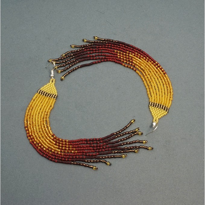 Long Brown Shades Boho Beaded Earrings