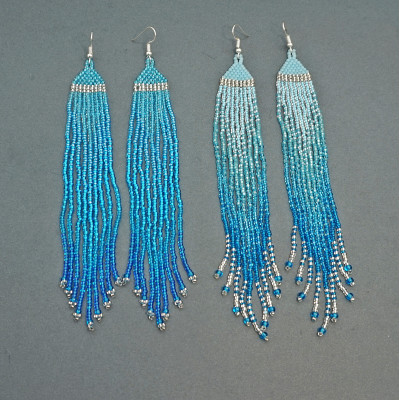 Long Beaded Earrings in Blue Gradient