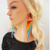 Shoulder Duster Beaded Earrings with Fringe in Rainbow Colors
