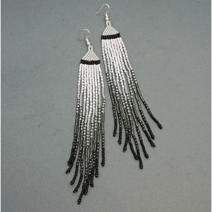 Long Beaded Earrings in Shades of Gray