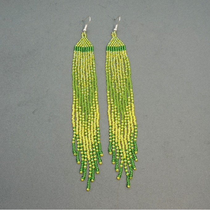 Long Beaded Earrings in Lime Green Gradient