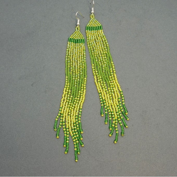 Long Beaded Earrings in Lime Green Gradient