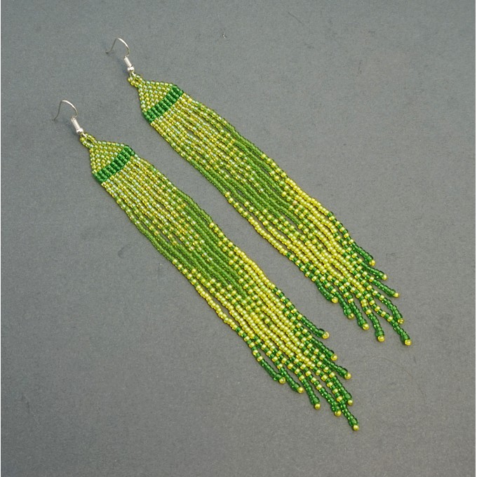Long Beaded Earrings in Lime Green Gradient