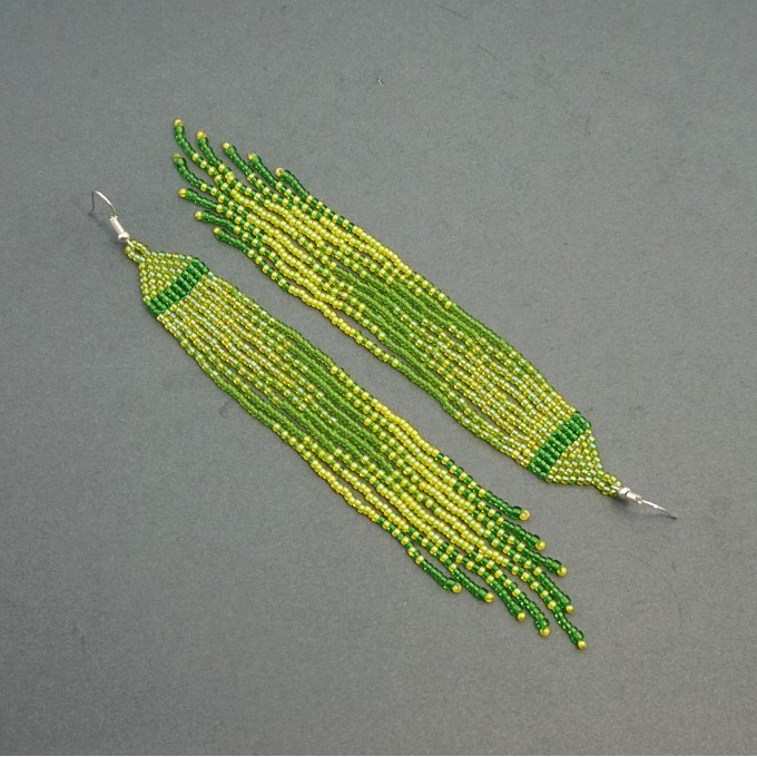 Long Beaded Earrings in Lime Green Gradient