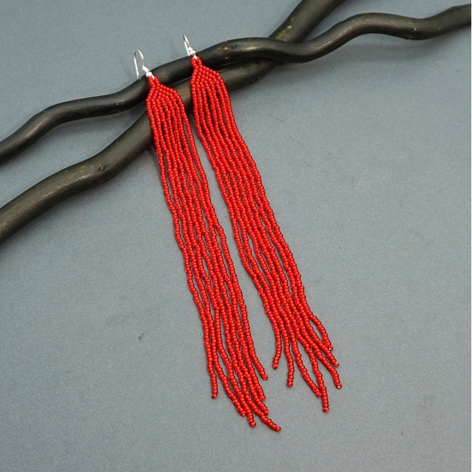 Extra Long Red Beaded Earrings
