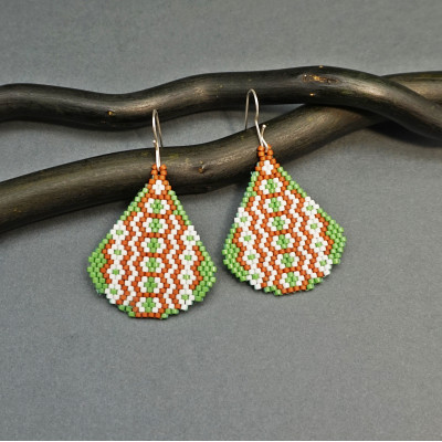 Forest Green with Brown Boho Style Earrings