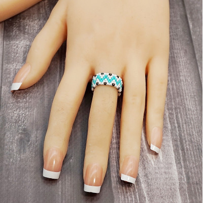 Turquoise White Minimalist Beaded Ring