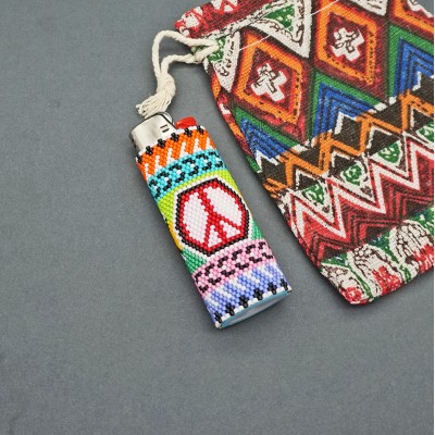 Peace Sign Pacifica Beaded Lighter Cover