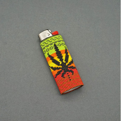 Hemp Leaf Rasta Style Beaded Lighter Cover