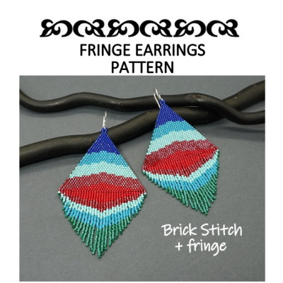 Beaded Fringe Earrings Pattern Ocean Sunset 34