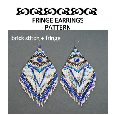 Blue evil eye beaded fringe earrings pattern 39