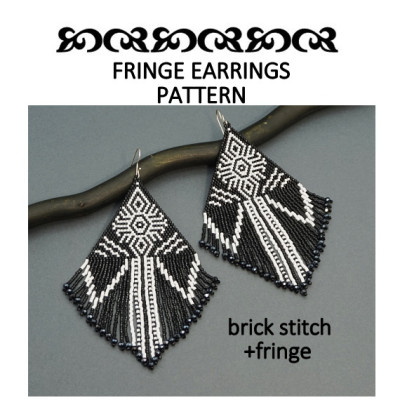 Black and White Fringe Beaded Earrings Pattern