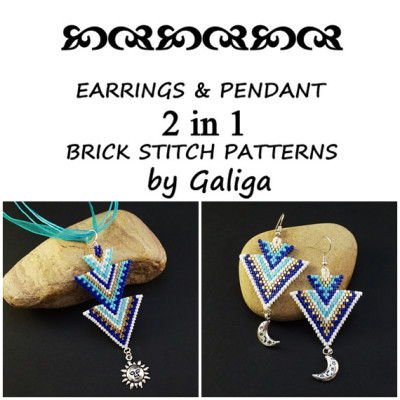 Blue and Gold Beaded Earrings & Pendant Pattern