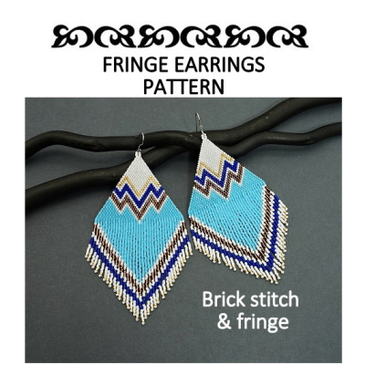 Snowy mountains beaded fringe earrings pattern 54