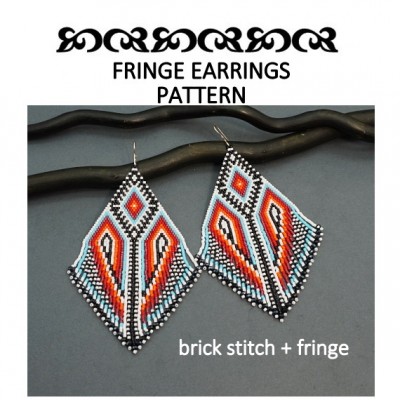 Brick Stitch Native Beaded Earrings Fringe Pattern