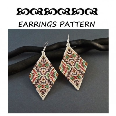 Ethnic Ornaments Beaded Earrings Pattern - Diamond-Shaped