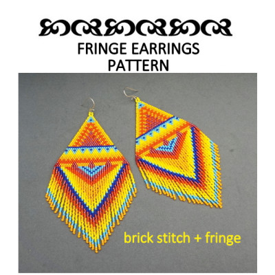 Yellow Beaded Fringe Earrings Pattern Brick Stitch
