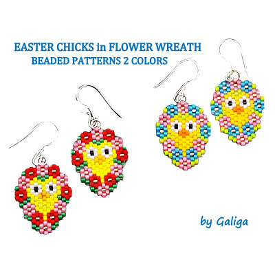 Easter Chick in Flower Wreath Brick Stitch Beading Pattern