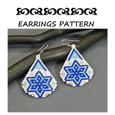 Blue Snowflakes beaded earrings pattern drops brick stitch