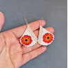 Red Poppy Flower Drop Beaded Earrings Pattern for Beading