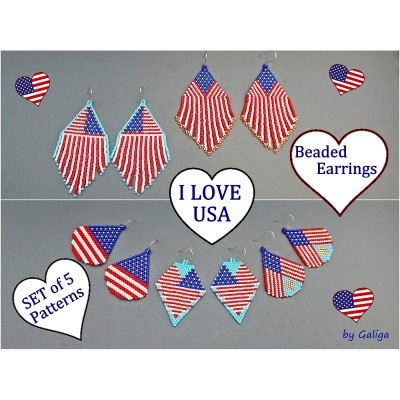 American Flag Bead Earrings Pattern Set