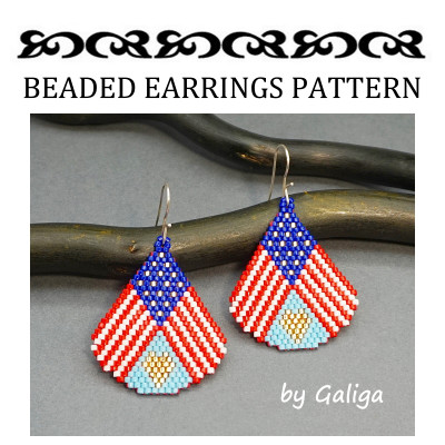 I Love USA Flag Bead Earrings Pattern Teardrop