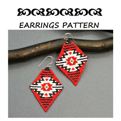 Red Bead Earrings Pattern - Diamond Shaped