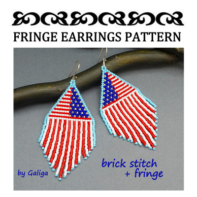 USA Flag Long Beaded Earrings Pattern