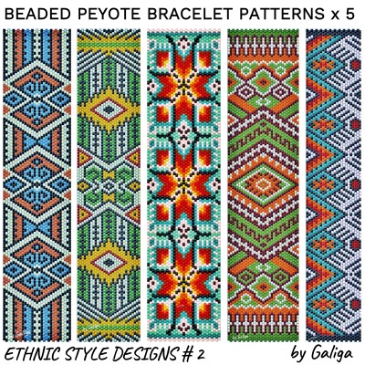 Peyote Beaded Bracelets Patterns SET in Ethnic Huichol Style