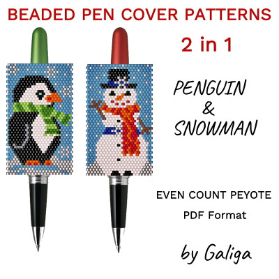 Snowman and Penguin Christmas DIY Bead Pen Wrap Patterns