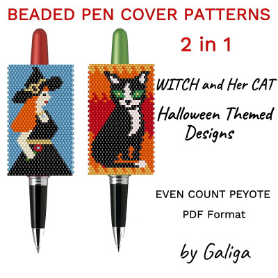 Halloween Pen Wrap Patterns Witch in Hat and Witch Cat