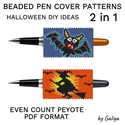 Halloween Pen Wrap Patterns: Witch on Broom and Funny Bat
