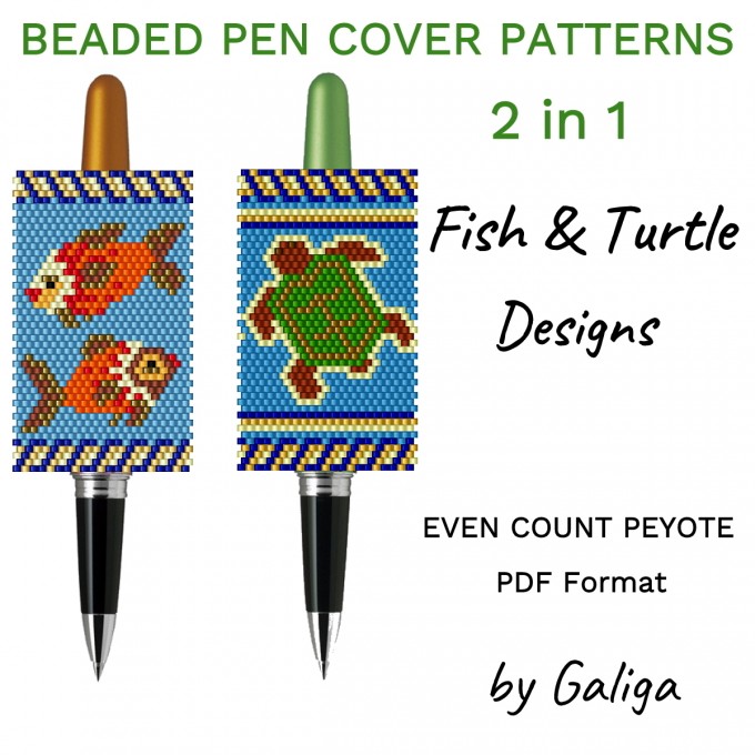 Fish and Turtle Bead Pen Wrap Patterns