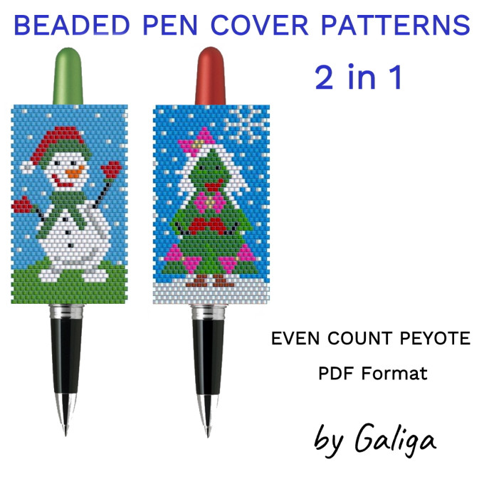 Pen cover pattern Snowman and Christmas tree