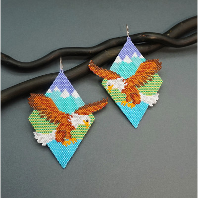 American Bald Eagle Beaded Earrings Unique Design by Galiga Jewelry