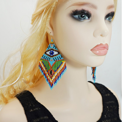 Oversized Statement Earrings of Seed Beads Evil Eye in Colorful Design - Galiga Jewelry