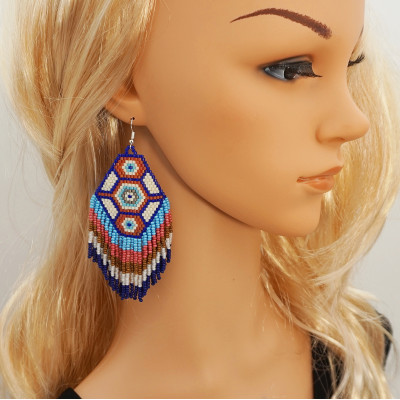 Aztec Style Oversized Statement Beaded Earrings by Galiga Jewelry
