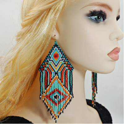 Native american inspired oversized beaded earrings