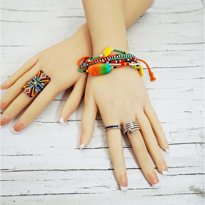 Friendship orange green beaded bracelet