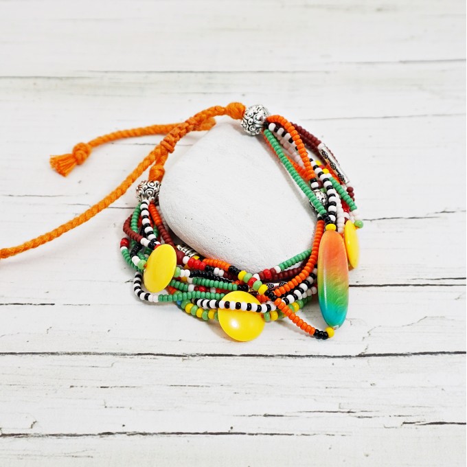 Boho Beaded Multistrand Bracelet in Autumn Colors