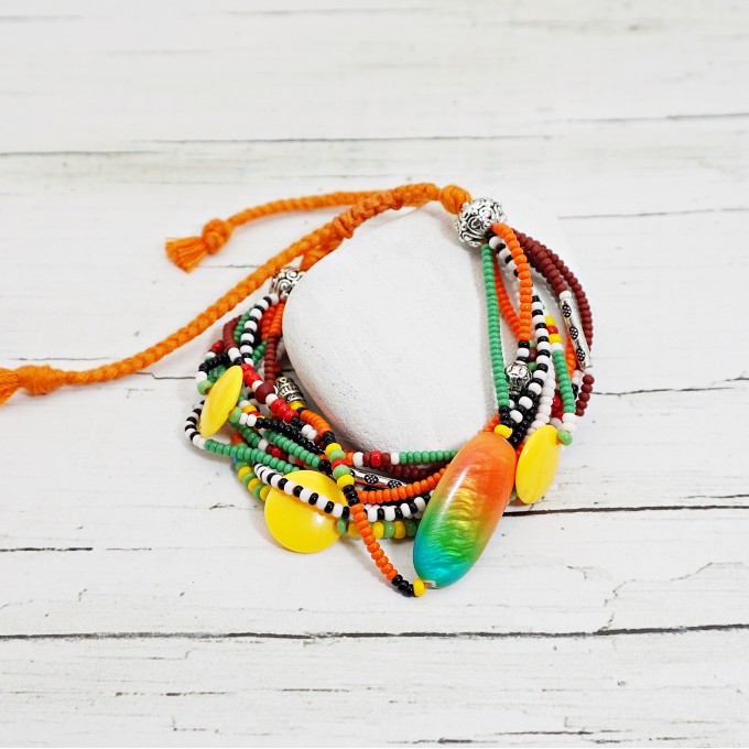 Boho Beaded Multistrand Bracelet in Autumn Colors