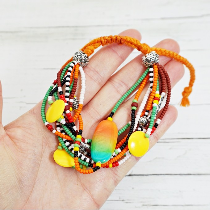 Boho Beaded Multistrand Bracelet in Autumn Colors
