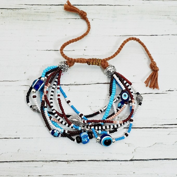 Shop our Evil Eye Beaded Multistrand Bracelet in Brown and Blue Shades