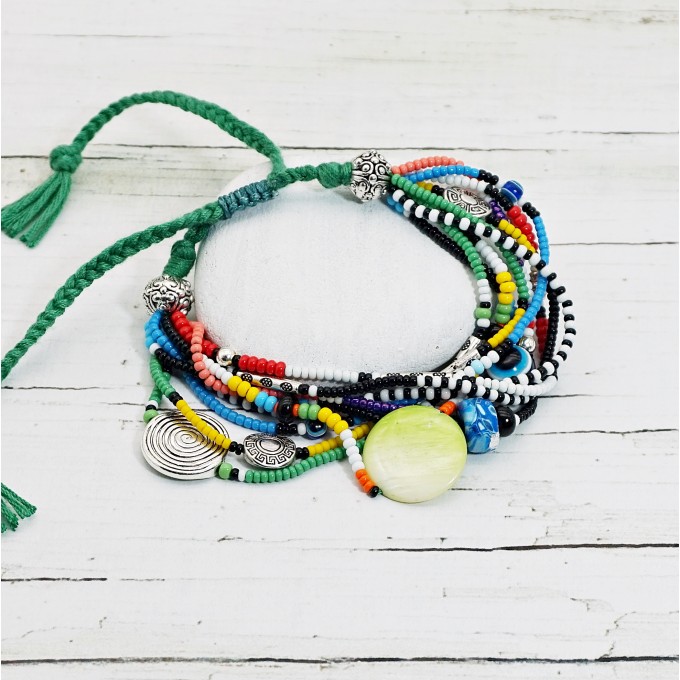 Evil Eye Beaded Multistrand Bracelet