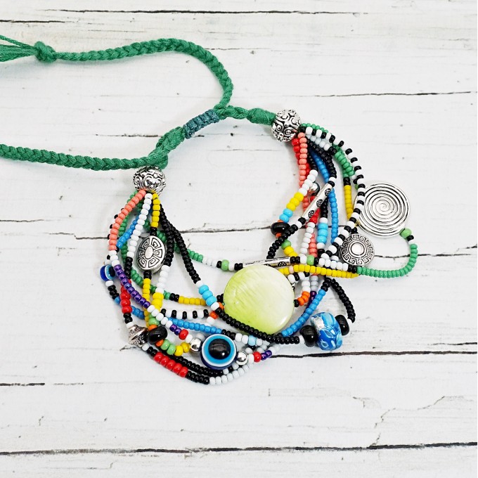 Evil Eye Beaded Multistrand Bracelet