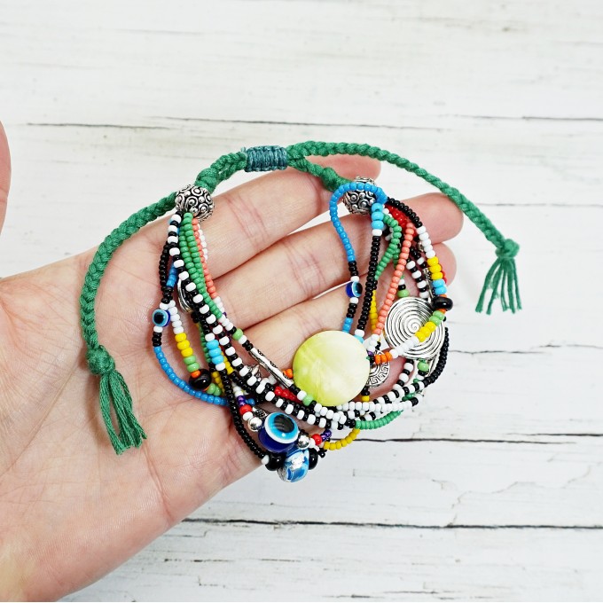 Evil Eye Beaded Multistrand Bracelet
