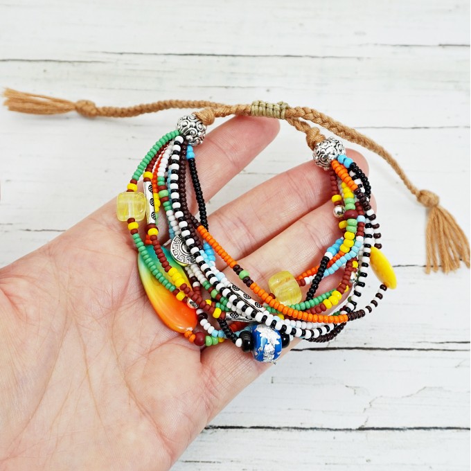 Beaded Friendship Multistrand Bracelet in Fall Colors